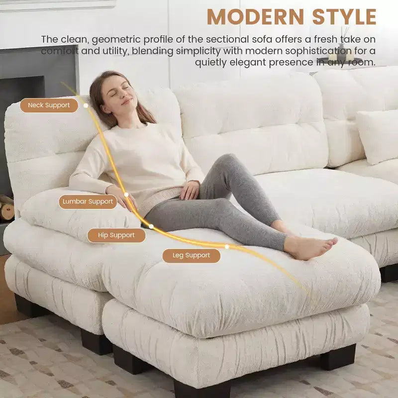 Hyleory 101.57 Divano Sezionale Modulare Oversize in ciniglia, Divano a U con Ottomana Mobile, Divano ad Angolo a 7 Posti per Soggiorno