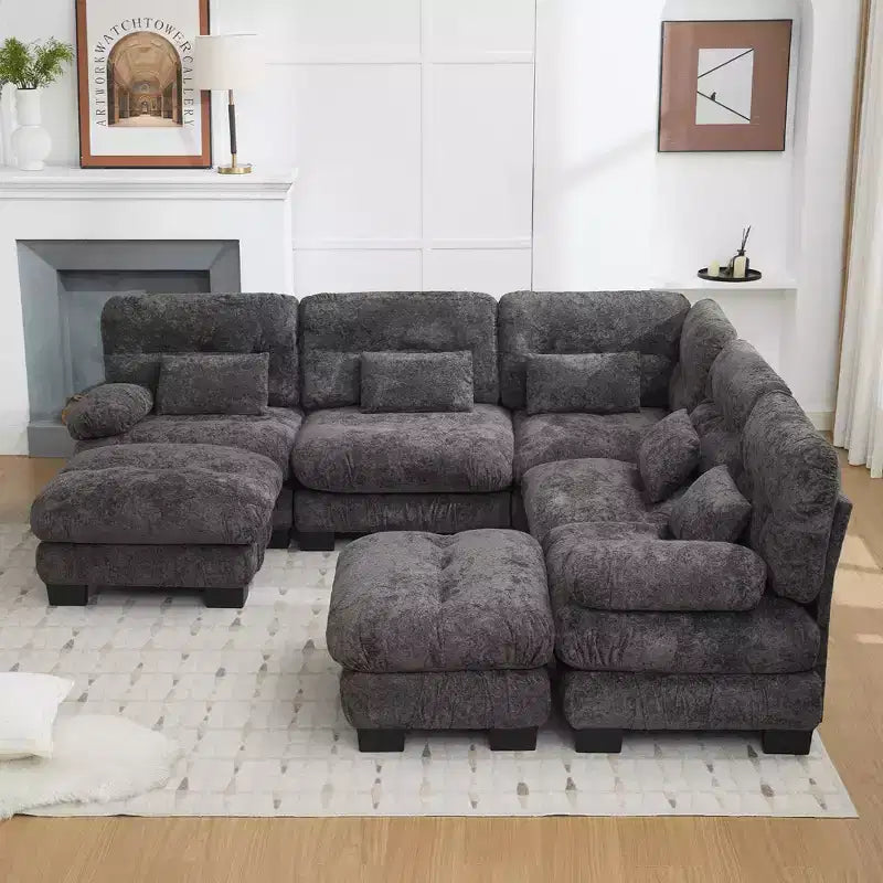 Hyleory 101.57 Divano Sezionale Modulare Oversize in ciniglia, Divano a U con Ottomana Mobile, Divano ad Angolo a 7 Posti per Soggiorno
