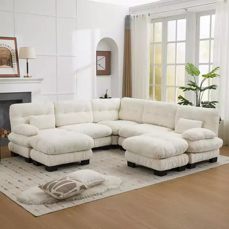 Hyleory 101.57 Chenille Oversized Modular Sectional Sofa, U Shaped Couch with Movable Ottoman, 7 Seater Corner Sofa for Living Room