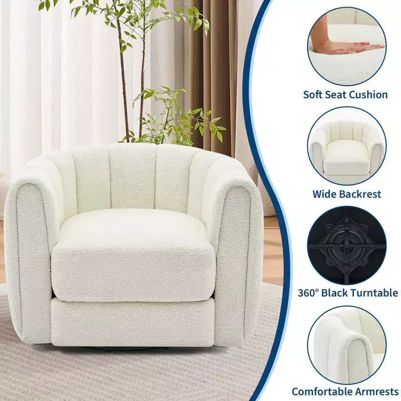 2 poltrone girevoli, poltrona a barilotto in pile Teddy con rotazione a 360°, base robusta, beige per soggiorno, camera da letto, ufficio