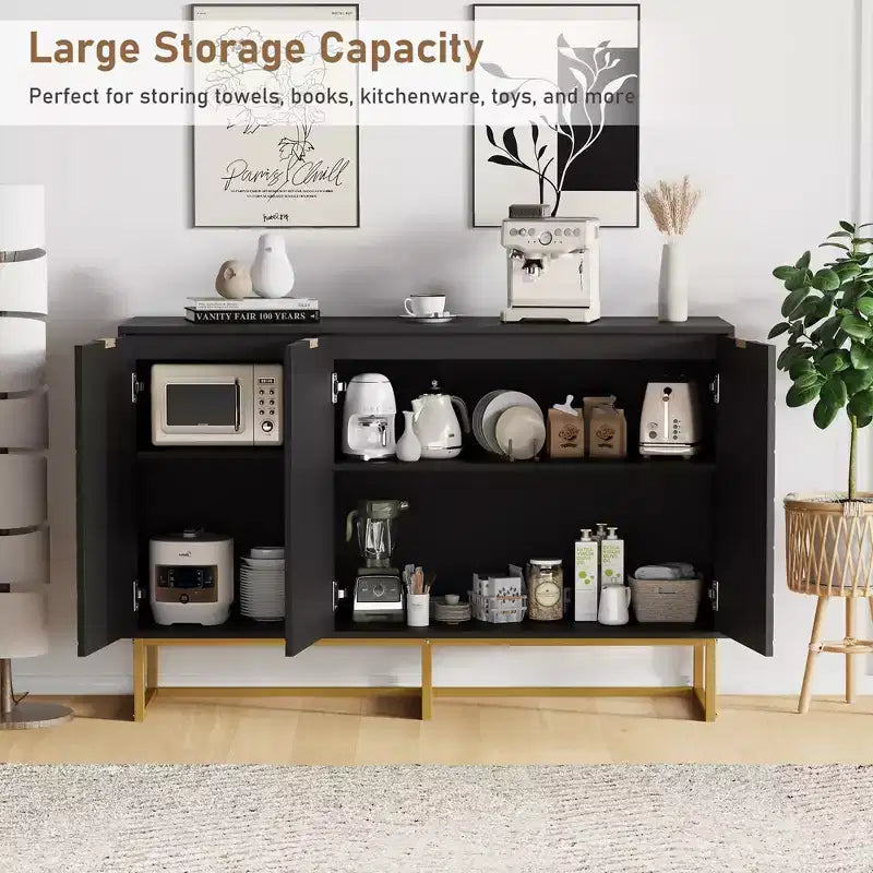 Mobile credenza a buffet moderno 2 pz. con ante a spina di pesce e ripiani, tavolo console per soggiorno/sala da pranzo, ingresso
