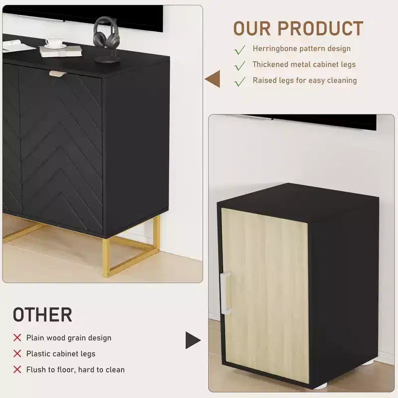 Mobile credenza a buffet moderno 2 pz. con ante a spina di pesce e ripiani, tavolo console per soggiorno/sala da pranzo, ingresso