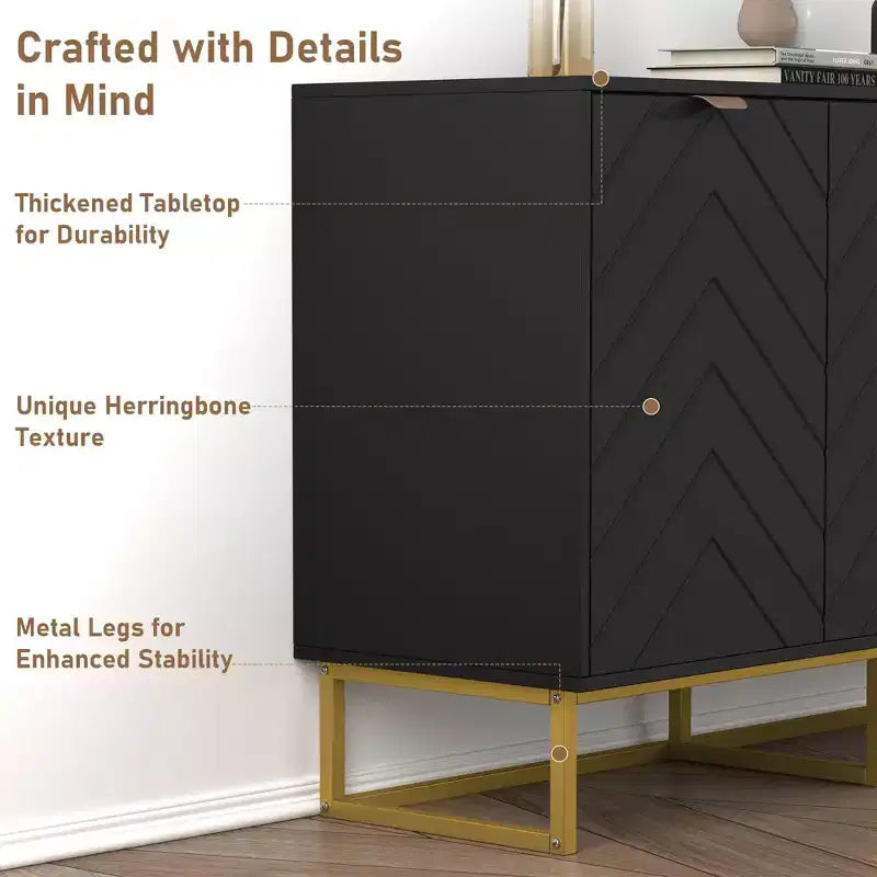 Mobile credenza a buffet moderno 2 pz. con ante a spina di pesce e ripiani, tavolo console per soggiorno/sala da pranzo, ingresso