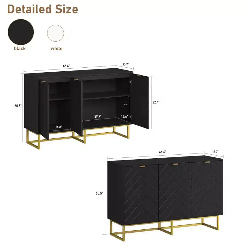 Mobile credenza a buffet moderno 2 pz. con ante a spina di pesce e ripiani, tavolo console per soggiorno/sala da pranzo, ingresso