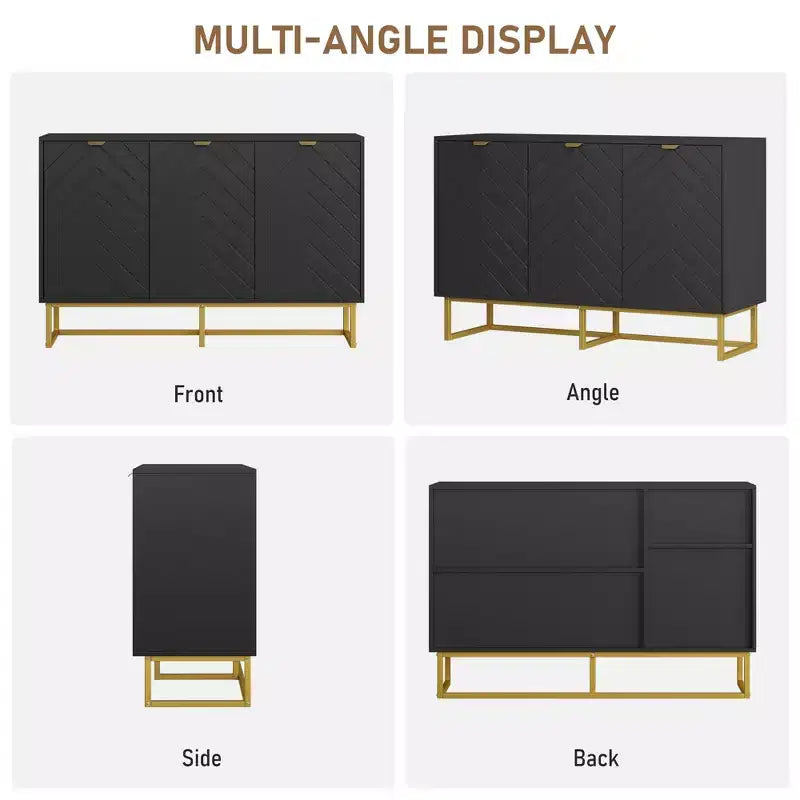 Mobile credenza a buffet moderno 2 pz. con ante a spina di pesce e ripiani, tavolo console per soggiorno/sala da pranzo, ingresso