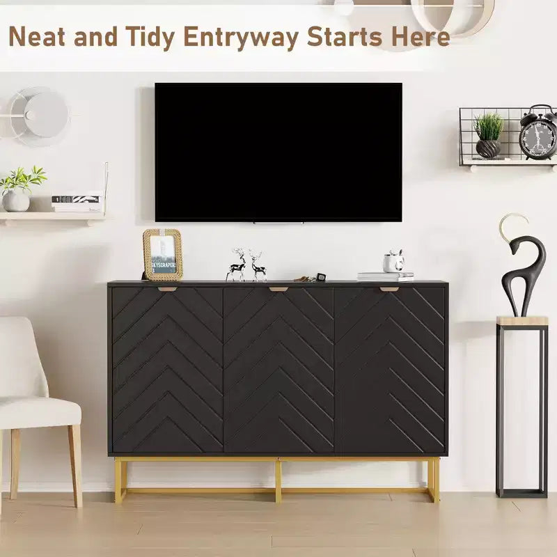Mobile credenza a buffet moderno 2 pz. con ante a spina di pesce e ripiani, tavolo console per soggiorno/sala da pranzo, ingresso