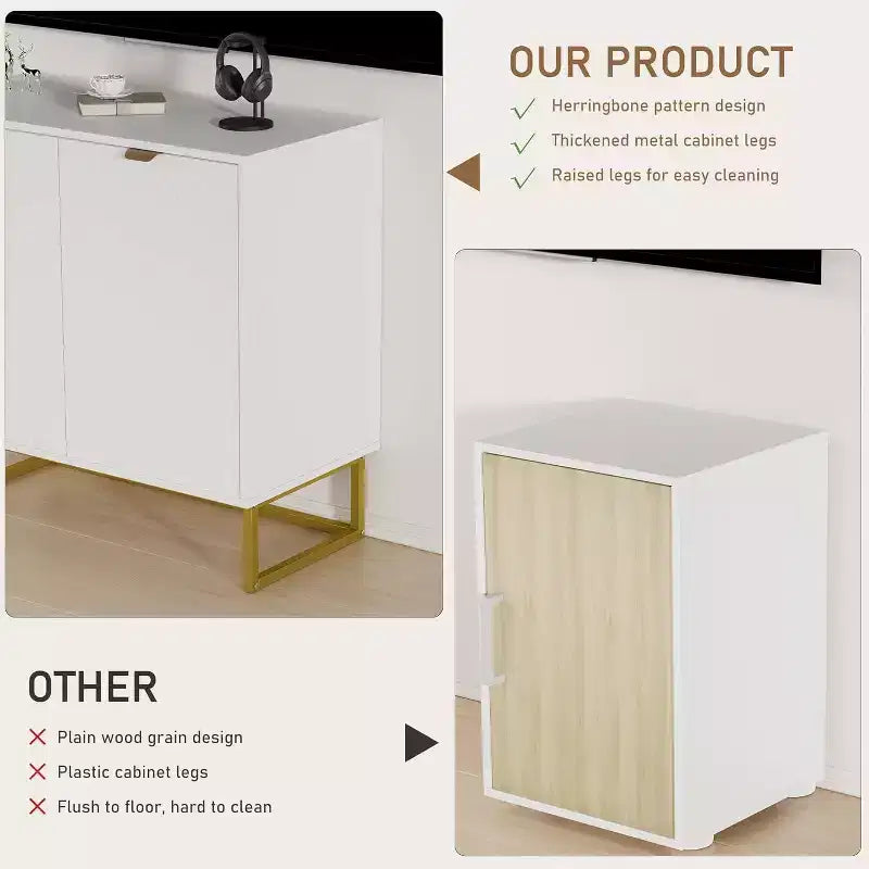 Mobile credenza a buffet moderno 2 pz. con ante a spina di pesce e ripiani, tavolo console per soggiorno/sala da pranzo, ingresso