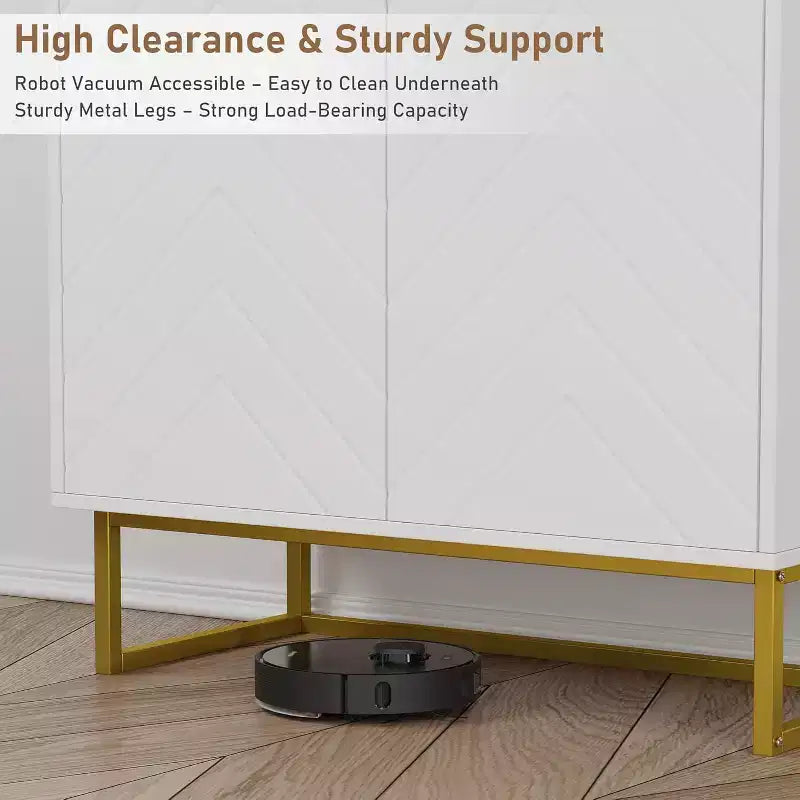Mobile credenza a buffet moderno 2 pz. con ante a spina di pesce e ripiani, tavolo console per soggiorno/sala da pranzo, ingresso