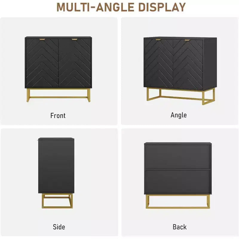 Mobile credenza a buffet moderno 2 pz. con ante a spina di pesce e ripiani, tavolo console per soggiorno/sala da pranzo, ingresso