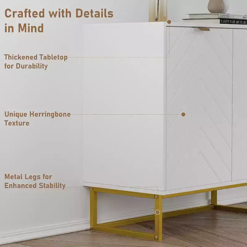 Mobile credenza a buffet moderno 2 pz. con ante a spina di pesce e ripiani, tavolo console per soggiorno/sala da pranzo, ingresso