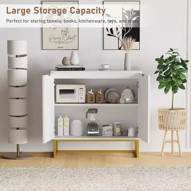Mobile credenza a buffet moderno 2 pz. con ante a spina di pesce e ripiani, tavolo console per soggiorno/sala da pranzo, ingresso