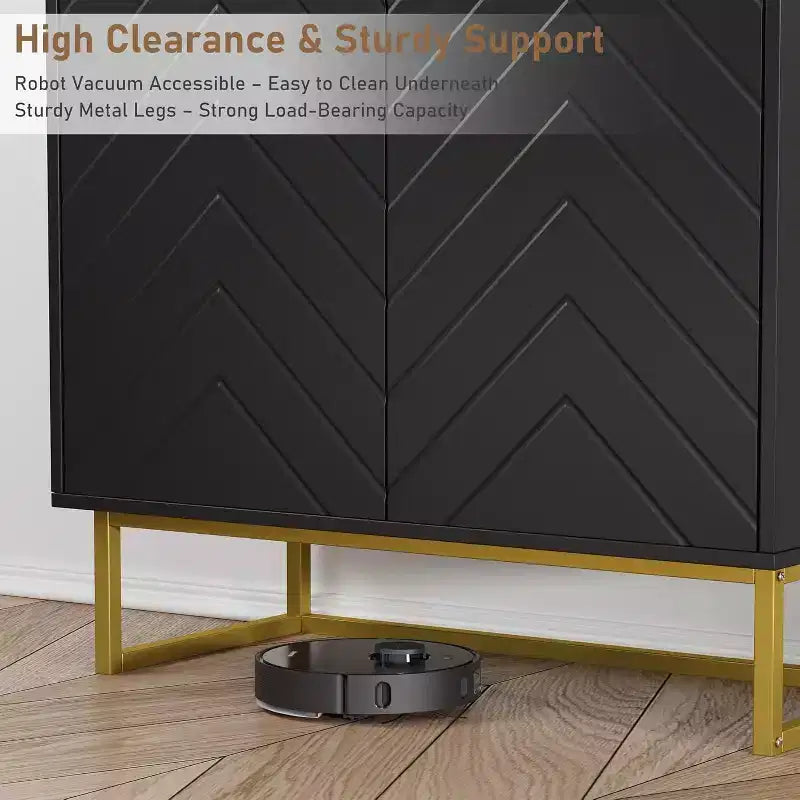 Mobile credenza a buffet moderno 2 pz. con ante a spina di pesce e ripiani, tavolo console per soggiorno/sala da pranzo, ingresso