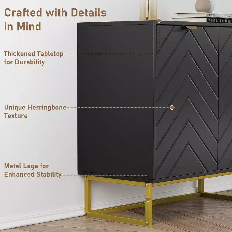 Mobile credenza a buffet moderno 2 pz. con ante a spina di pesce e ripiani, tavolo console per soggiorno/sala da pranzo, ingresso