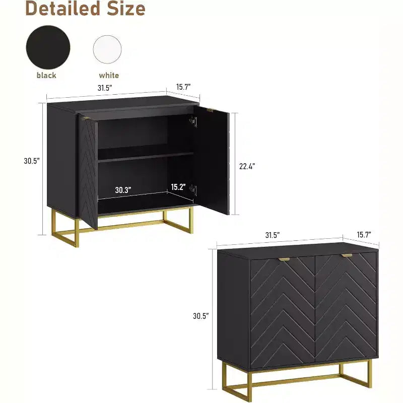 Mobile credenza a buffet moderno 2 pz. con ante a spina di pesce e ripiani, tavolo console per soggiorno/sala da pranzo, ingresso