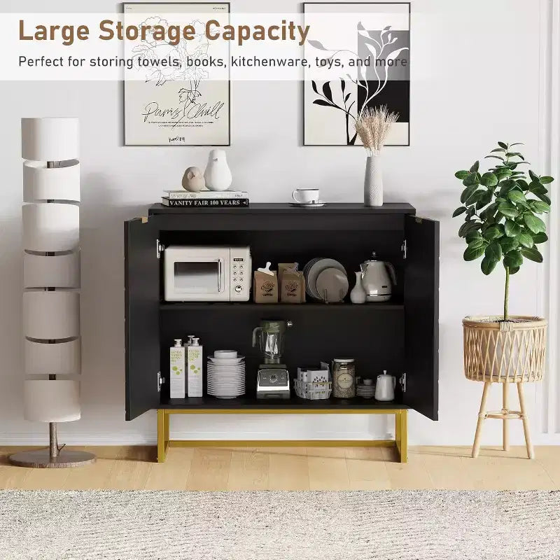 Mobile credenza a buffet moderno 2 pz. con ante a spina di pesce e ripiani, tavolo console per soggiorno/sala da pranzo, ingresso