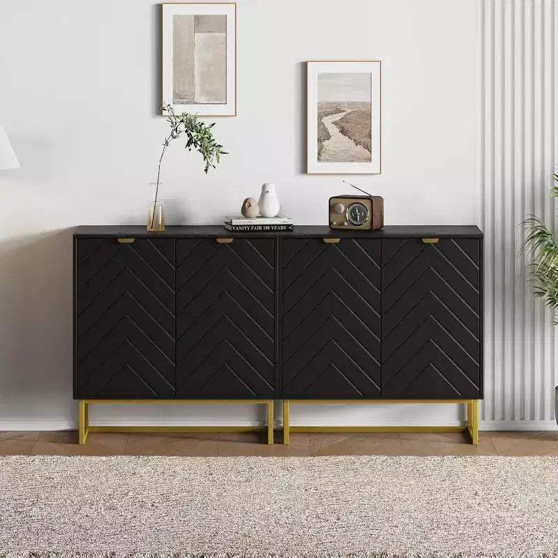 2pcs Modern Sideboard Buffet Cabinet Wood Accent Storage with Herringbone Doors & Shelves Credenza Console Table for Living/Dining Room, Entryway