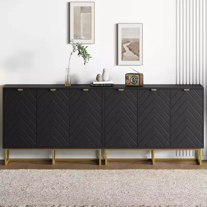 Mobile credenza a buffet moderno 2 pz. con ante a spina di pesce e ripiani, tavolo console per soggiorno/sala da pranzo, ingresso