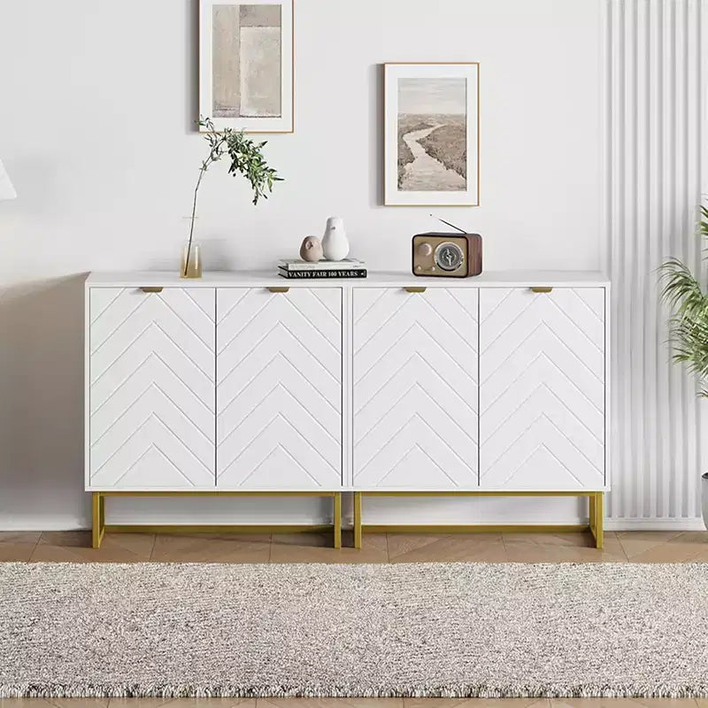 Mobile credenza a buffet moderno 2 pz. con ante a spina di pesce e ripiani, tavolo console per soggiorno/sala da pranzo, ingresso