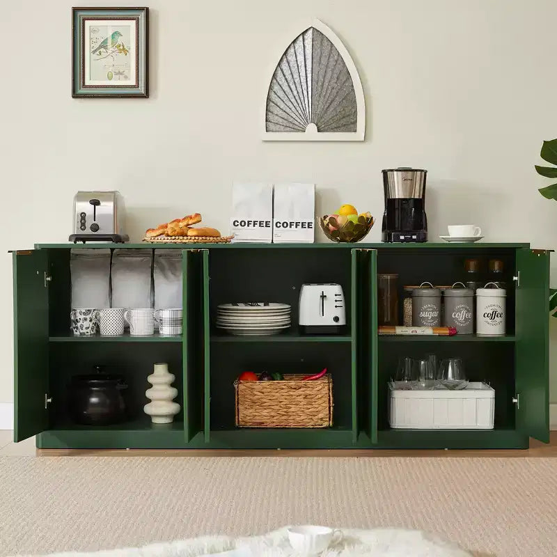 JVNOXK Madia moderna ondulata da 67 pollici, armadietto a 6 ante con funzione contenitore, adatta per cucina, camera da letto, soggiorno, Verde