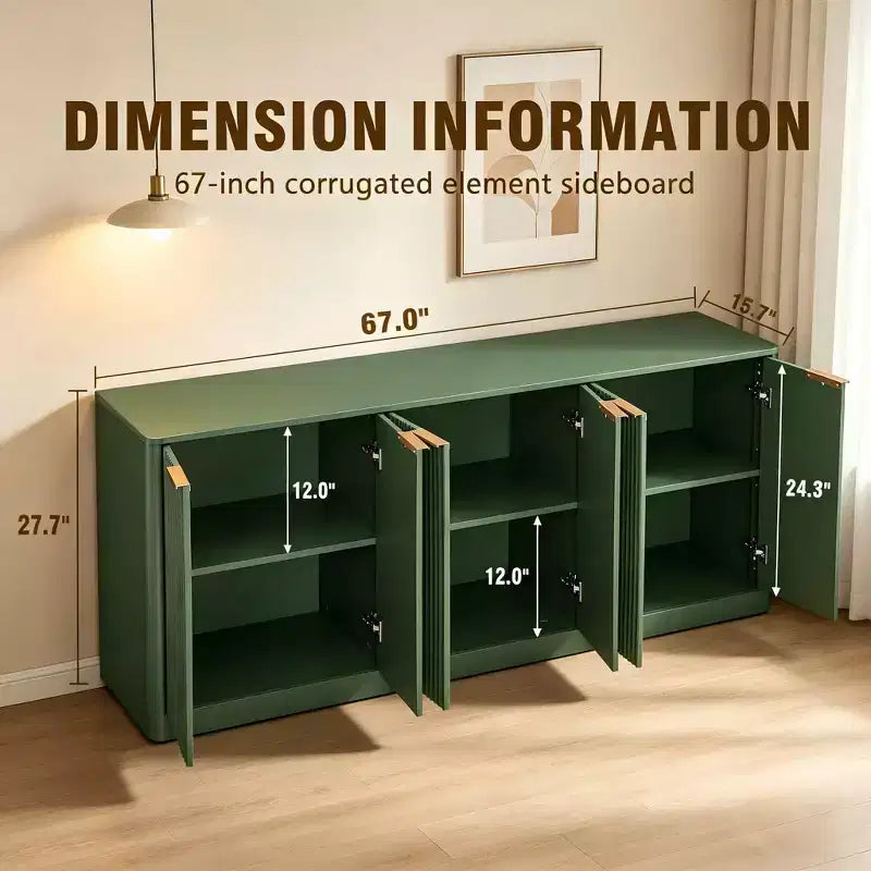 JVNOXK Madia moderna ondulata da 67 pollici, armadietto a 6 ante con funzione contenitore, adatta per cucina, camera da letto, soggiorno, Verde