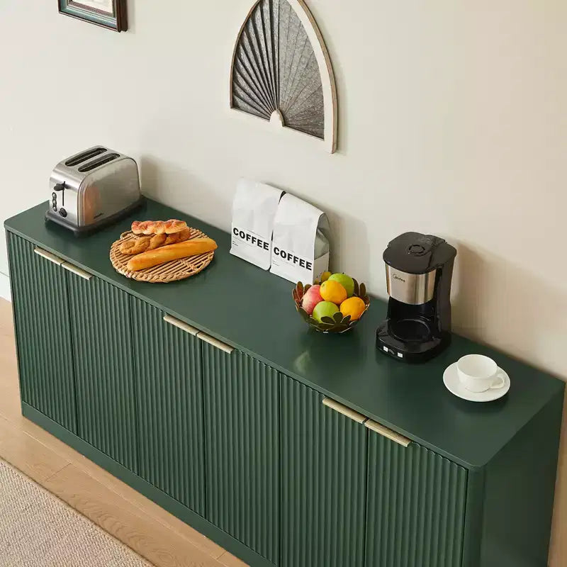 JVNOXK Madia moderna ondulata da 67 pollici, armadietto a 6 ante con funzione contenitore, adatta per cucina, camera da letto, soggiorno, Verde
