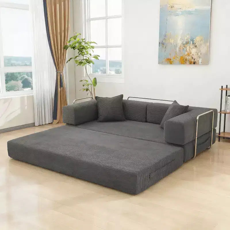 Dyonery Divano Futon Senza Braccioli da 198 cm con Struttura a Forma Fissa, Divano Letto Pieghevole 5 in 1, Divano Modulare Convertibile per Soggiorno, Velluto a Coste