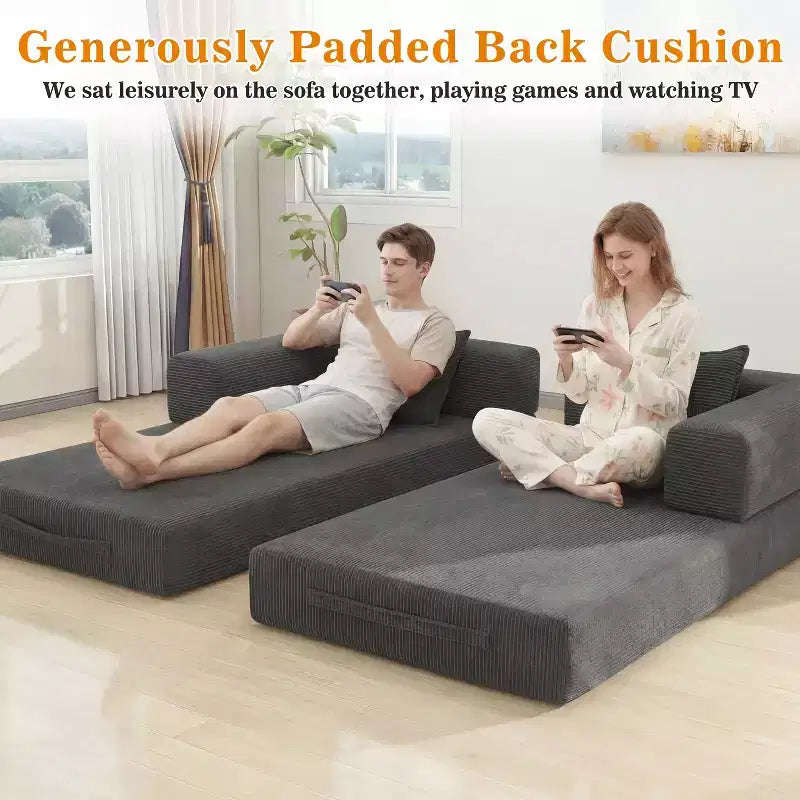 Dyonery Divano Futon Senza Braccioli da 198 cm con Struttura a Forma Fissa, Divano Letto Pieghevole 5 in 1, Divano Modulare Convertibile per Soggiorno, Velluto a Coste