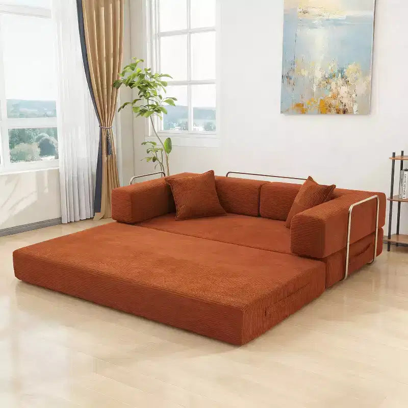 Dyonery Divano Futon Senza Braccioli da 198 cm con Struttura a Forma Fissa, Divano Letto Pieghevole 5 in 1, Divano Modulare Convertibile per Soggiorno, Velluto a Coste
