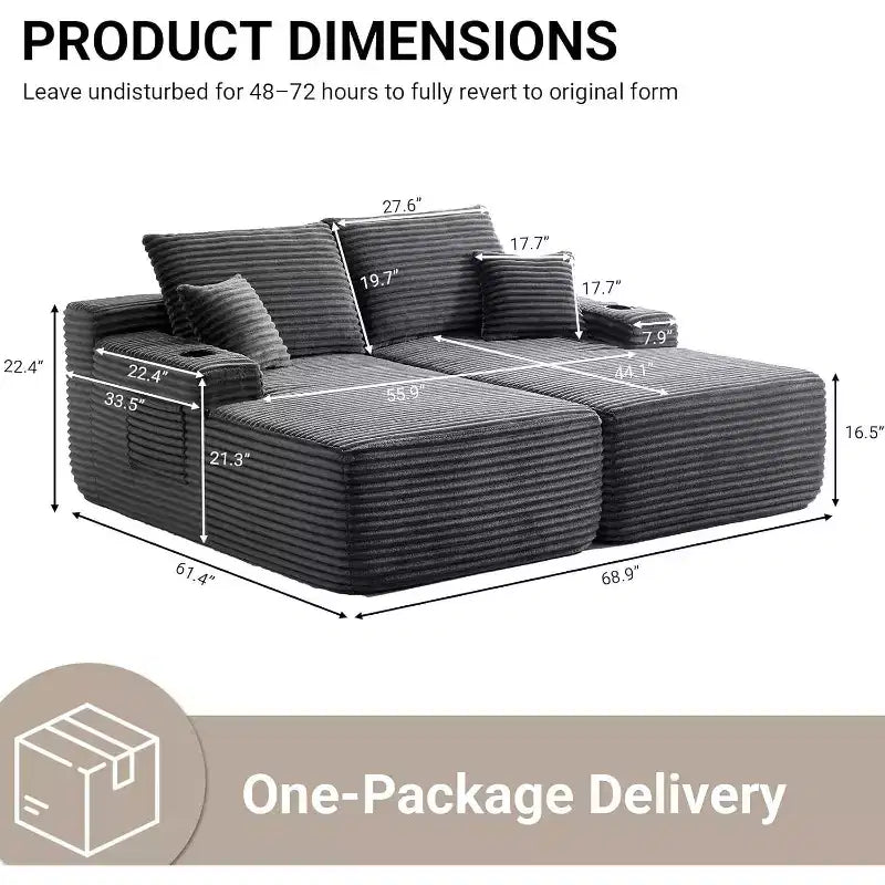 Divano sezionale doppio MooxvMoo, chaise longue da interno con seduta profonda e cuscino decorativo, nessun montaggio richiesto, grigio