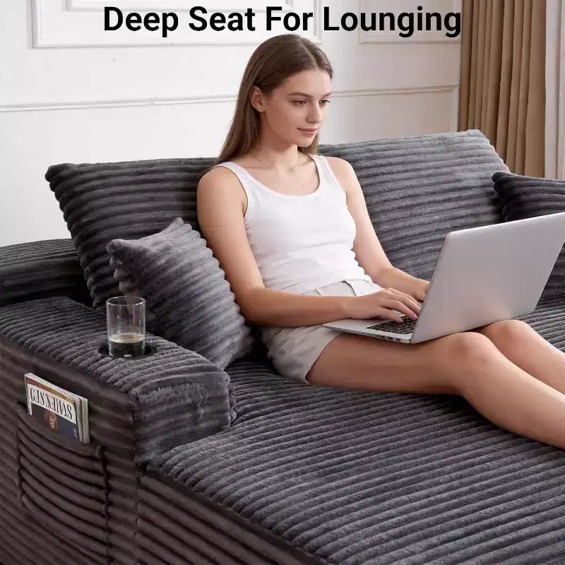 Divano sezionale doppio MooxvMoo, chaise longue da interno con seduta profonda e cuscino decorativo, nessun montaggio richiesto, grigio