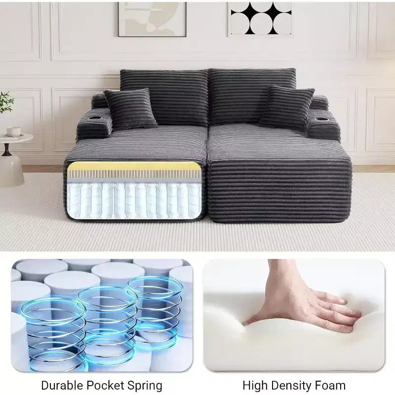 Divano sezionale doppio MooxvMoo, chaise longue da interno con seduta profonda e cuscino decorativo, nessun montaggio richiesto, grigio