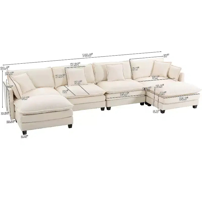 Canapé sectionnel modulaire moderne 4 places rembourré en chenille GDFStudio Dulles avec 2 poufs