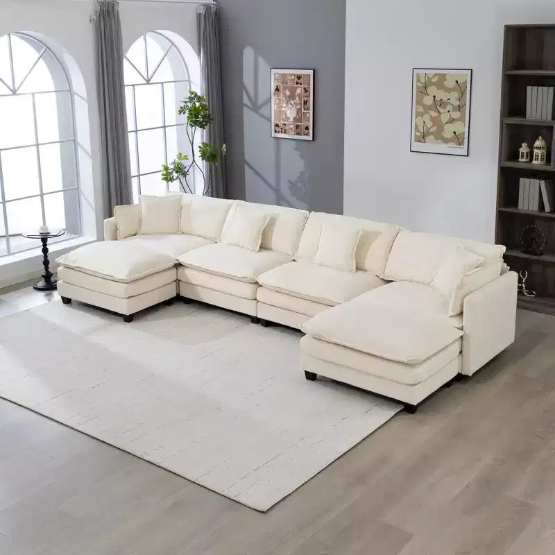Canapé sectionnel modulaire moderne 4 places rembourré en chenille GDFStudio Dulles avec 2 poufs