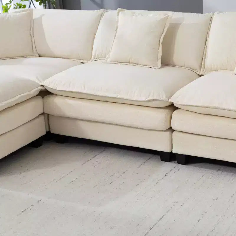 Canapé sectionnel modulaire moderne 4 places rembourré en chenille GDFStudio Dulles avec 2 poufs