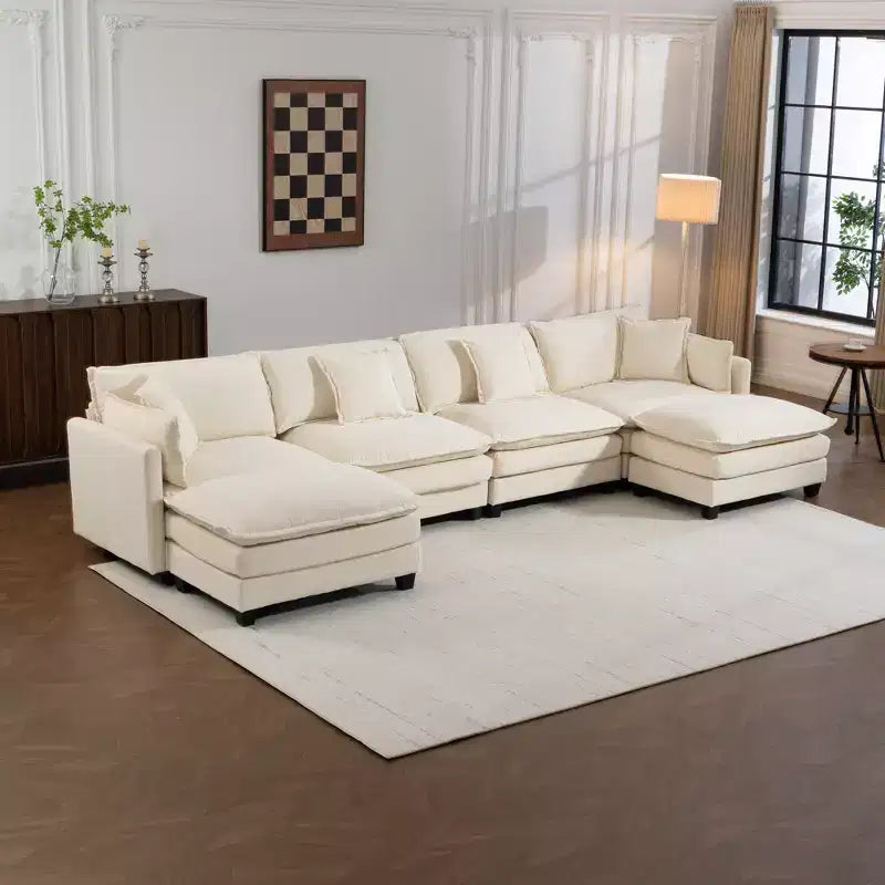 Canapé sectionnel modulaire moderne 4 places rembourré en chenille GDFStudio Dulles avec 2 poufs