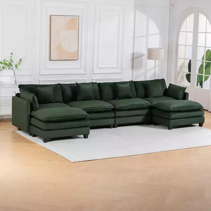 Canapé sectionnel modulaire moderne 4 places rembourré en chenille GDFStudio Dulles avec 2 poufs
