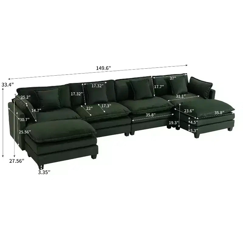 Canapé sectionnel modulaire moderne 4 places rembourré en chenille GDFStudio Dulles avec 2 poufs