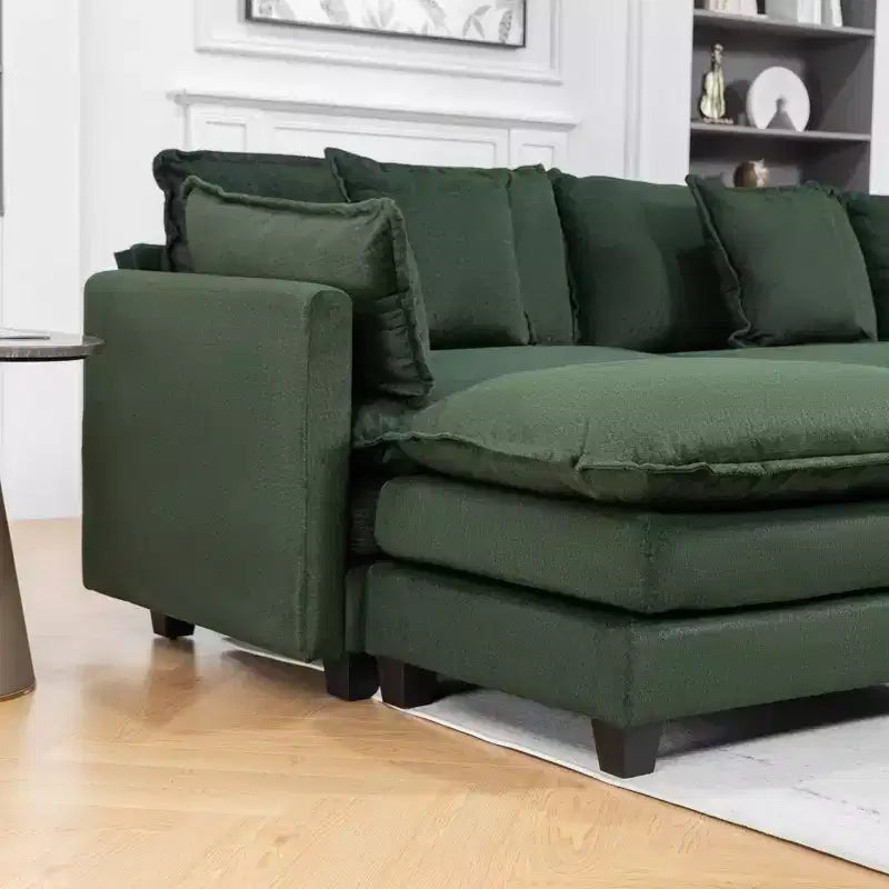 Canapé sectionnel modulaire moderne 4 places rembourré en chenille GDFStudio Dulles avec 2 poufs