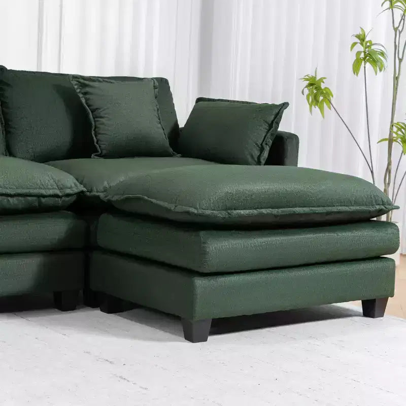 Canapé sectionnel modulaire moderne 4 places rembourré en chenille GDFStudio Dulles avec 2 poufs