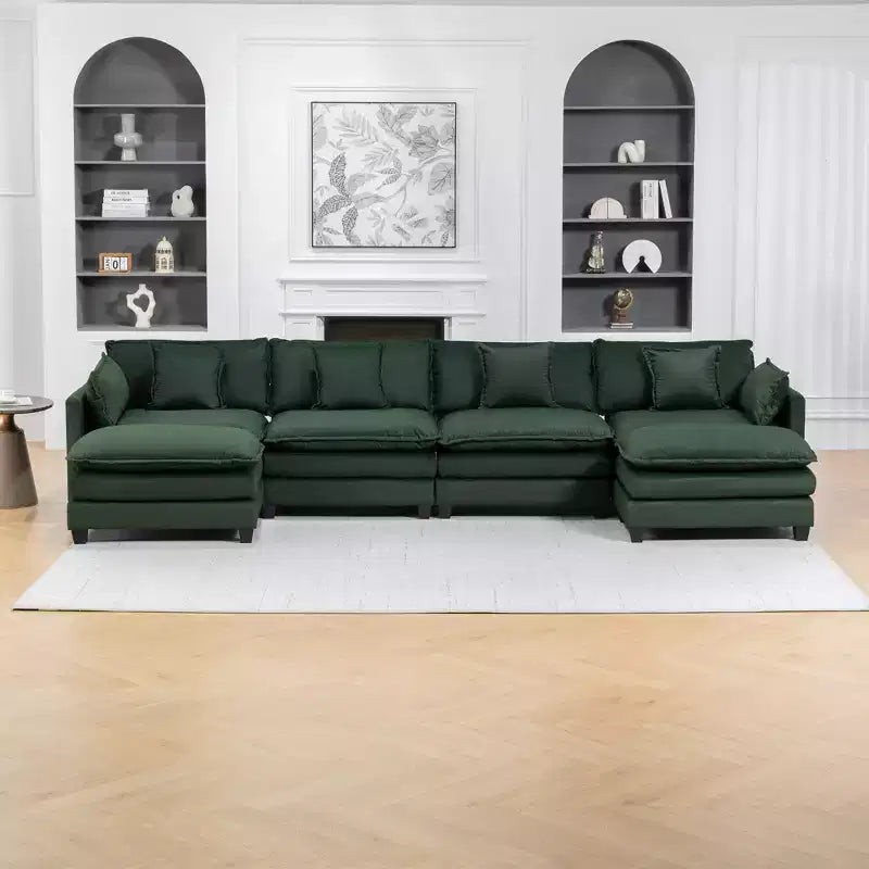 Canapé sectionnel modulaire moderne 4 places rembourré en chenille GDFStudio Dulles avec 2 poufs
