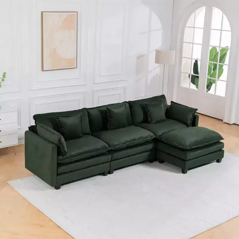 GDFStudio Fairmont 113.77 Divano componibile a 3 posti rivestito in ciniglia con pouf e cuscini lombari