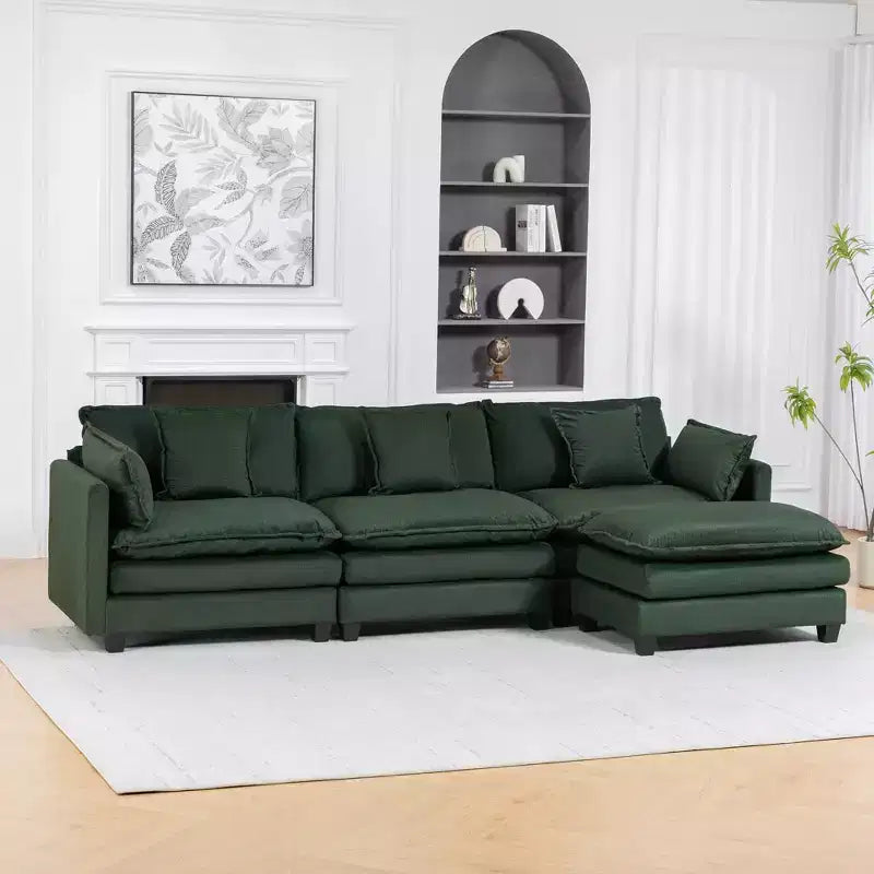 GDFStudio Fairmont 113.77 Divano componibile a 3 posti rivestito in ciniglia con pouf e cuscini lombari