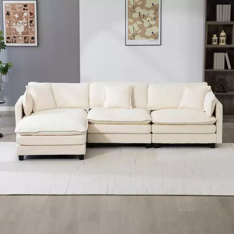 GDFStudio Fairmont 113.77 Divano componibile a 3 posti rivestito in ciniglia con pouf e cuscini lombari