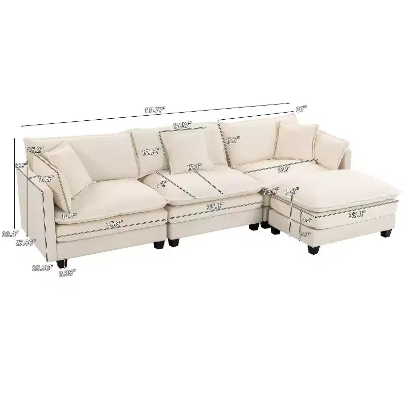 GDFStudio Fairmont 113.77 Divano componibile a 3 posti rivestito in ciniglia con pouf e cuscini lombari