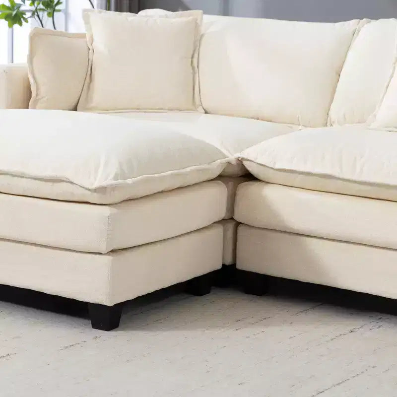 GDFStudio Fairmont 113.77 Divano componibile a 3 posti rivestito in ciniglia con pouf e cuscini lombari