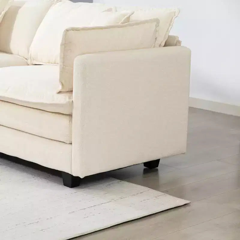 GDFStudio Fairmont 113.77 Divano componibile a 3 posti rivestito in ciniglia con pouf e cuscini lombari