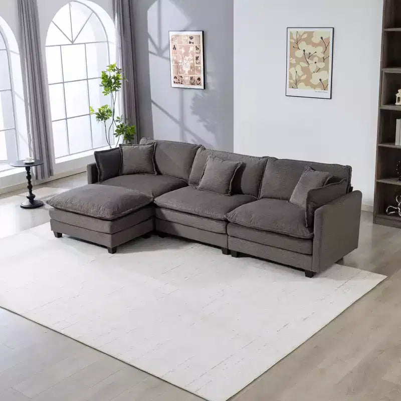 GDFStudio Fairmont 113.77 Divano componibile a 3 posti rivestito in ciniglia con pouf e cuscini lombari