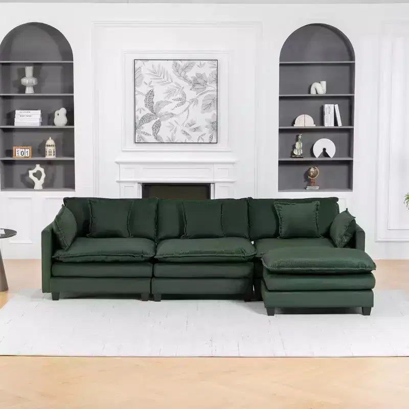GDFStudio Fairmont 113.77 Divano componibile a 3 posti rivestito in ciniglia con pouf e cuscini lombari