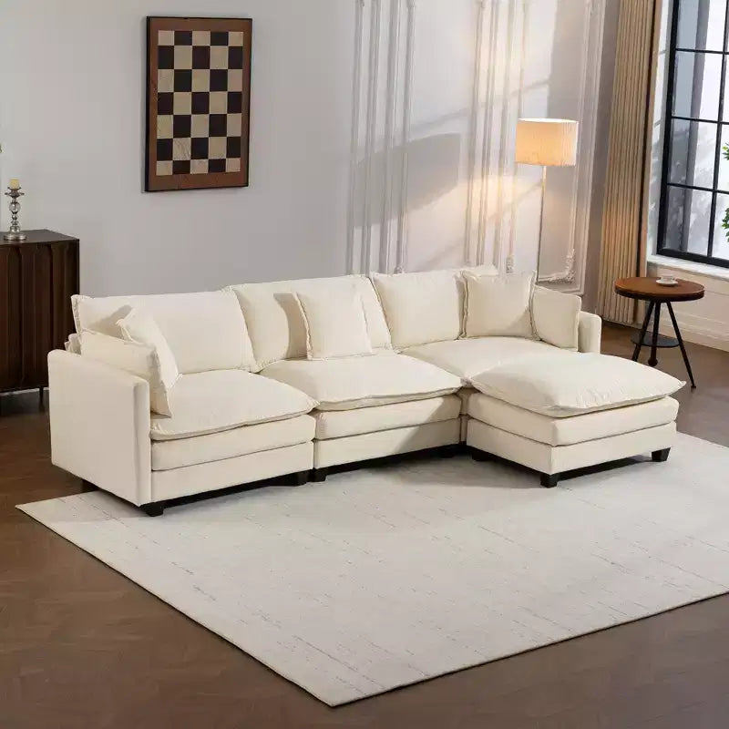 GDFStudio Fairmont 113.77 Divano componibile a 3 posti rivestito in ciniglia con pouf e cuscini lombari