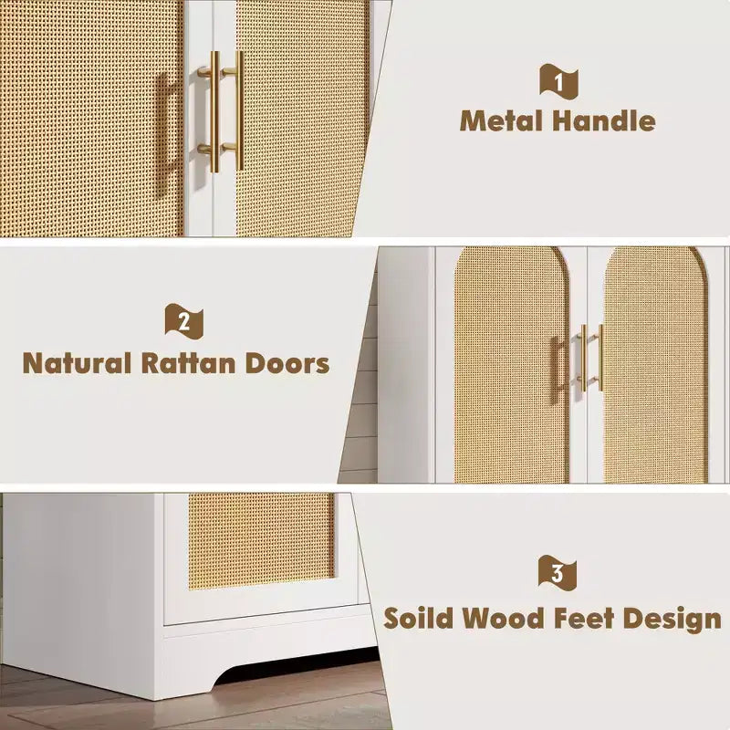 Madia moderna a buffet con 2 ante in rattan e ripiani, mobile credenza contenitore per soggiorno, sala da pranzo, cucina e ingresso